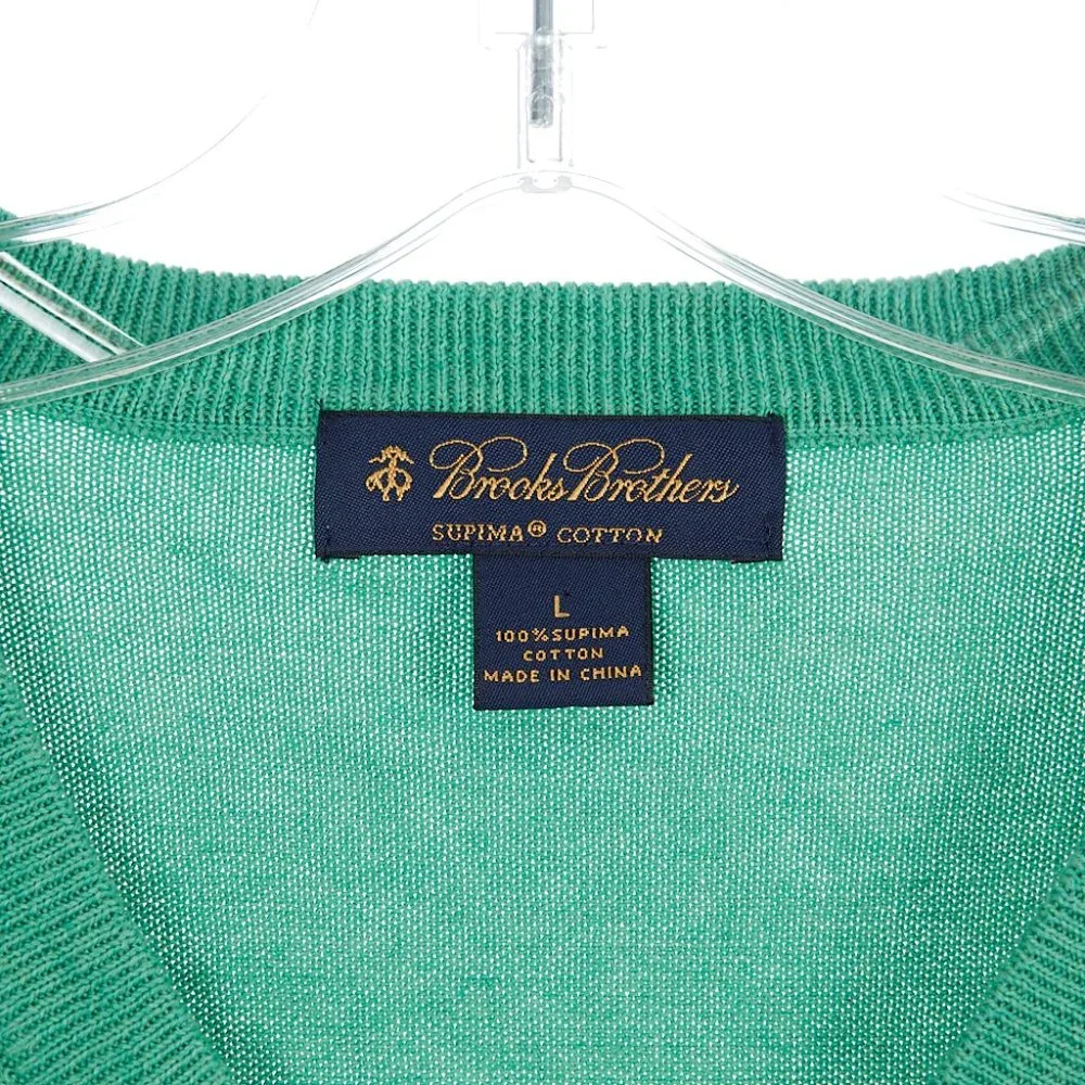 Brooks Brothers Pullover V-Neck Sweater Polo Green Supima Men's Large - Picture 2 of 5